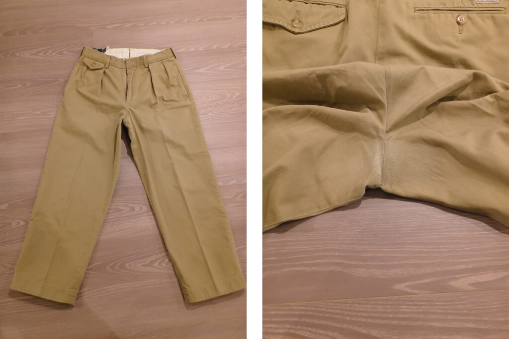 修理をしながら履いているチノパン